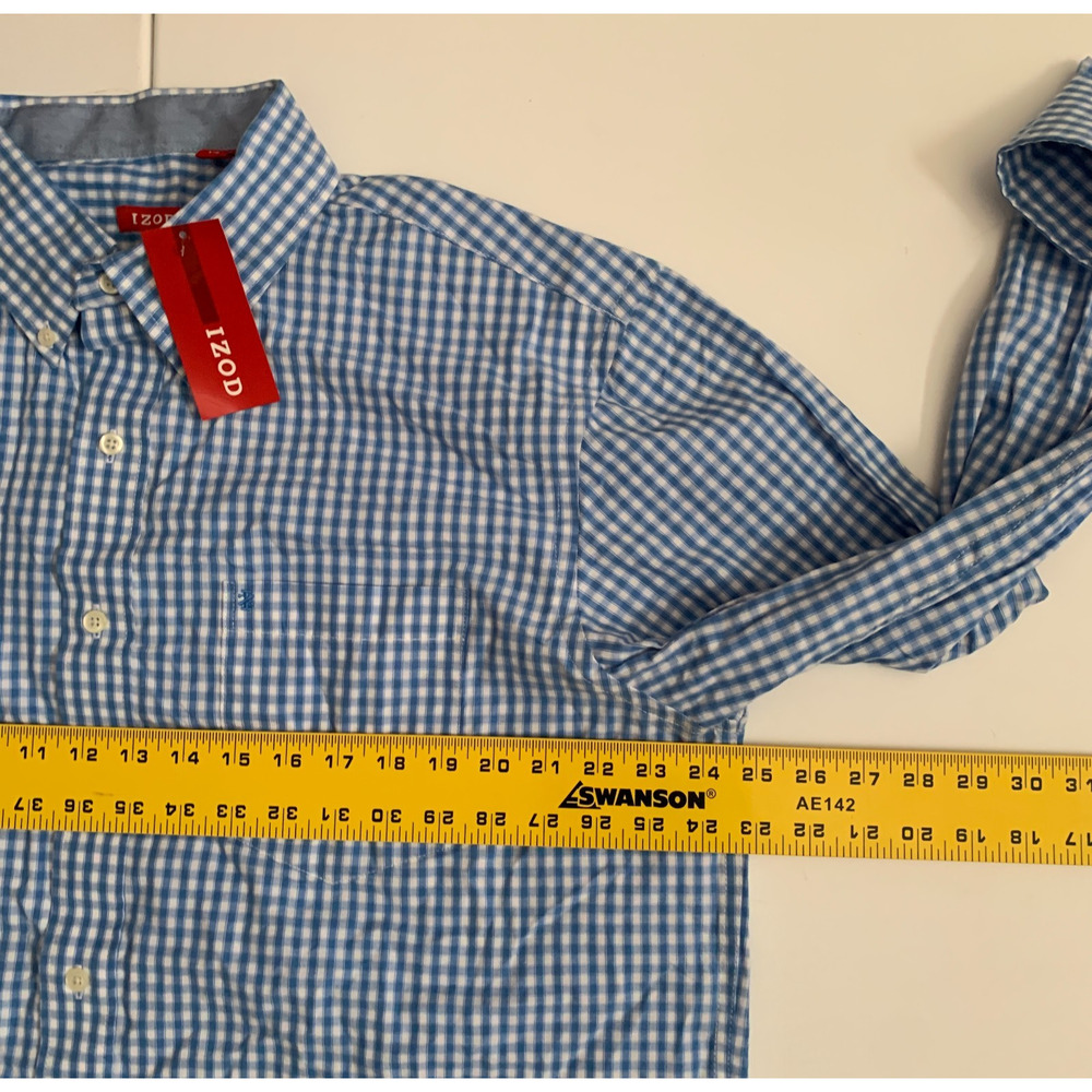 Izod Men's Size L Button Down Long Sleeve Essentials Check Regular Fit Shirt New - Picture 3 of 14